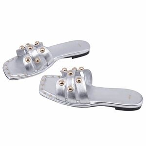 Maje Silver Sandals with Gold Studs